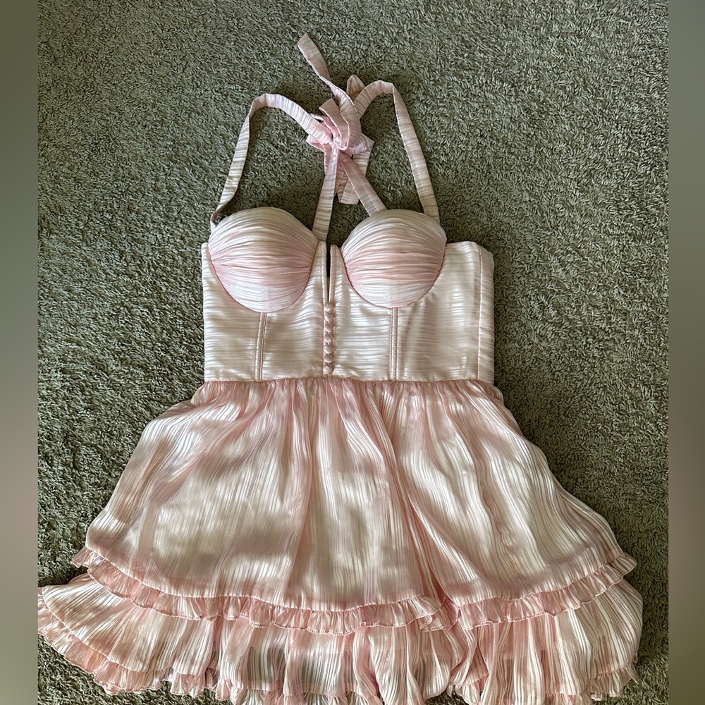 Pink Tie-Strap Mini Dress with Corset Bodice - Picture 2 of 8